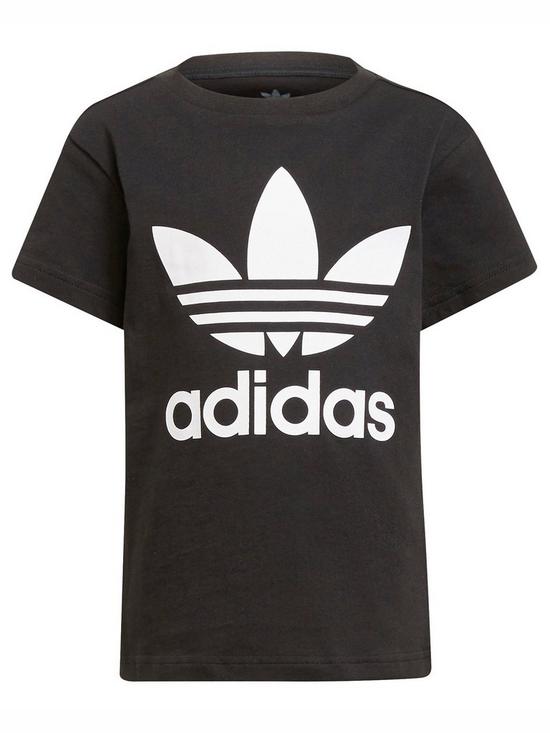 front image of adidas-originals-kids-unisex-trefoil-t-shirt-blackwhite