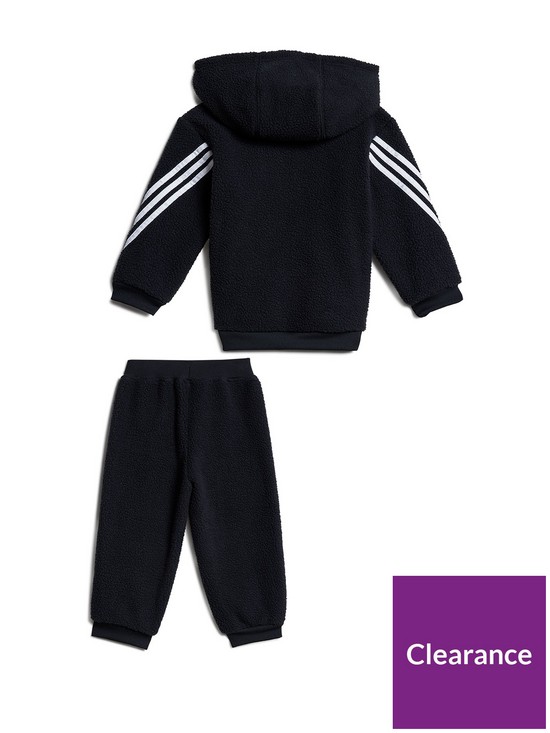 back image of adidas-infant-unisex-3-stripe-sherpa-full-zip-hoody-jog-pant-set