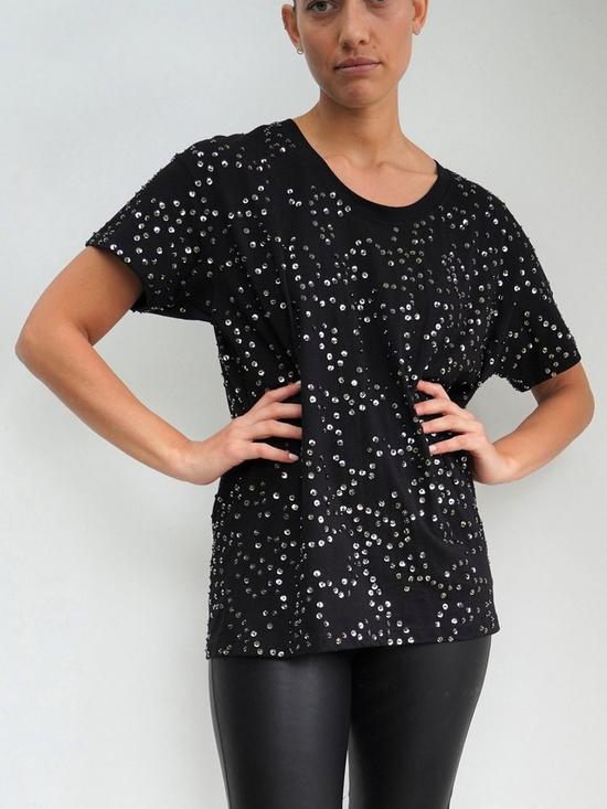 front image of religion-sequin-tee-black