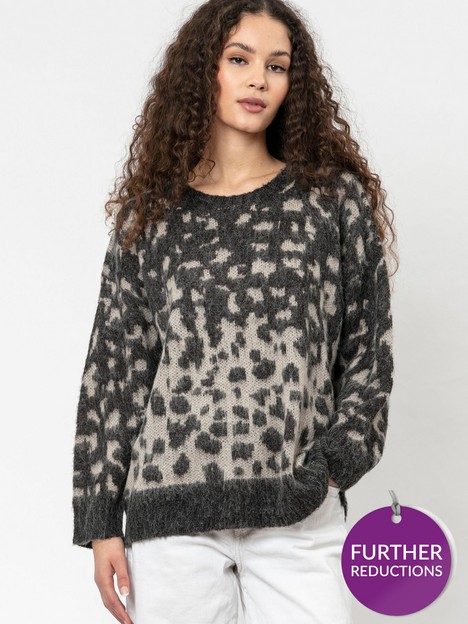 religion-leopard-print-knitted-jumper-charcoal