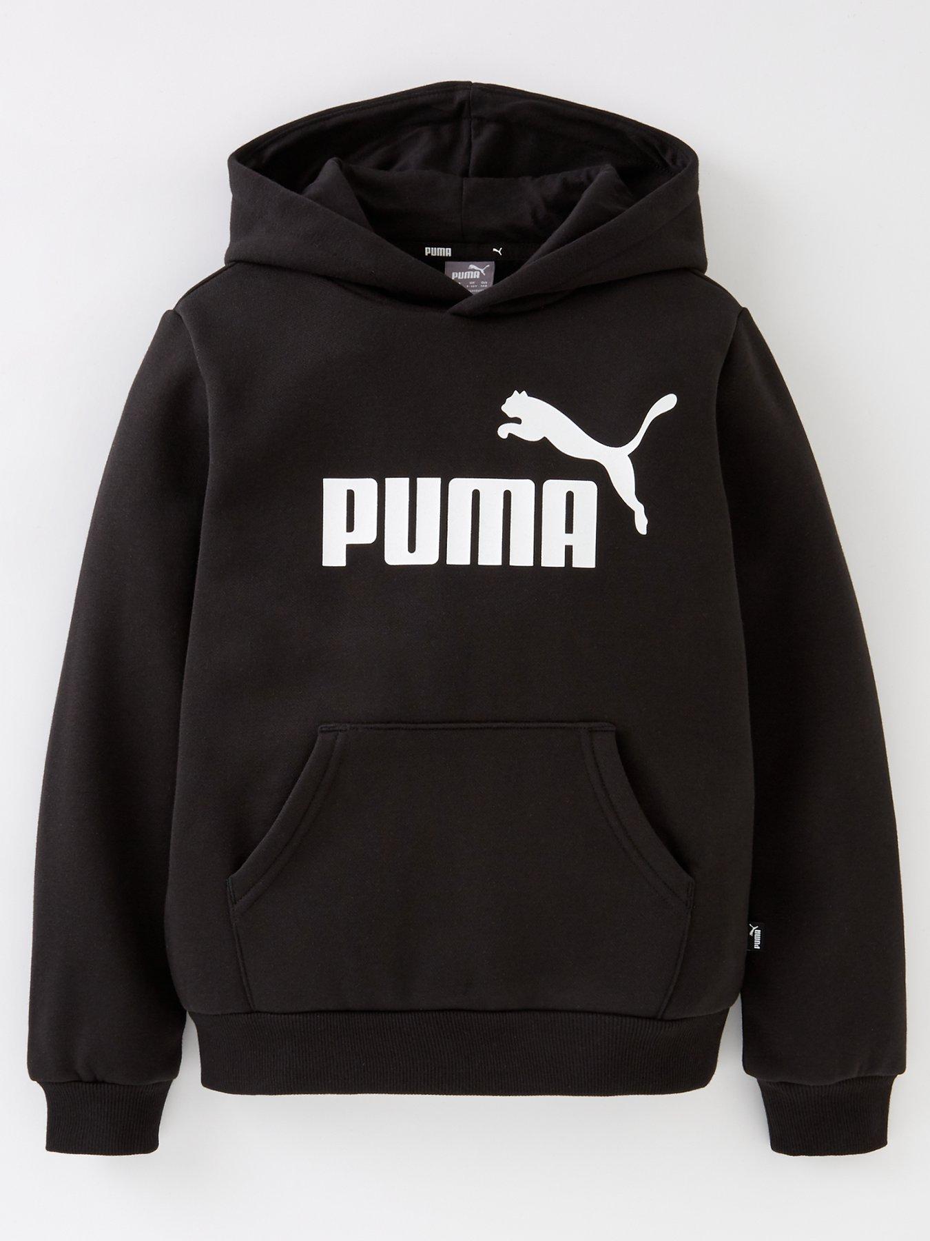 front image of puma-boys-essentials-big-logo-fleece-hoodie-black