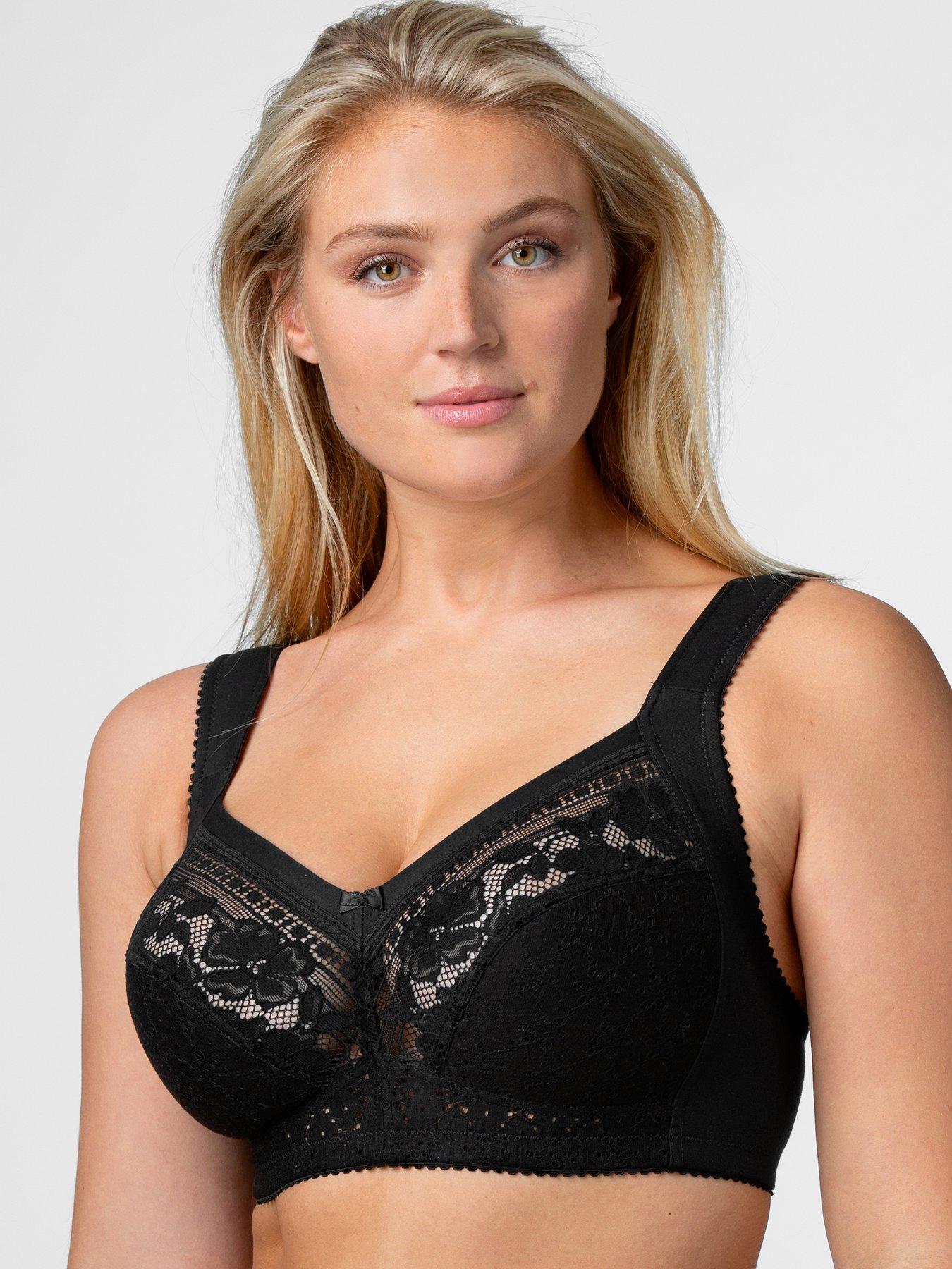 Yours Clothing Black Non Wired Cotton Lace Trim Bra