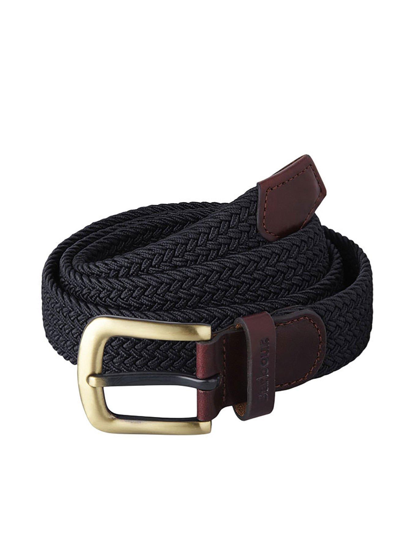Barbour Stretch Webbing Leather Belt - Navy