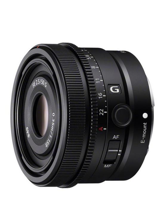 front image of sony-sel50f25g-full-frame-lens-fe-50mm-f25-g-premium-g-series-prime-lens
