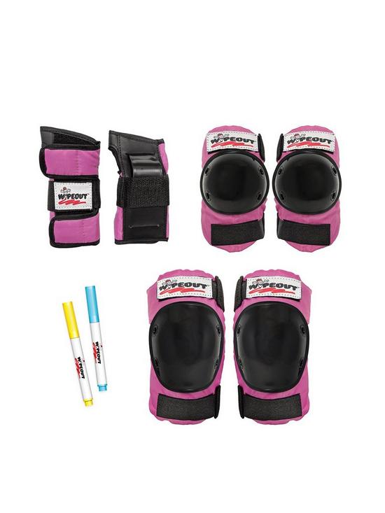 front image of wipeout-protective-pad-set-neon-pink-age-5