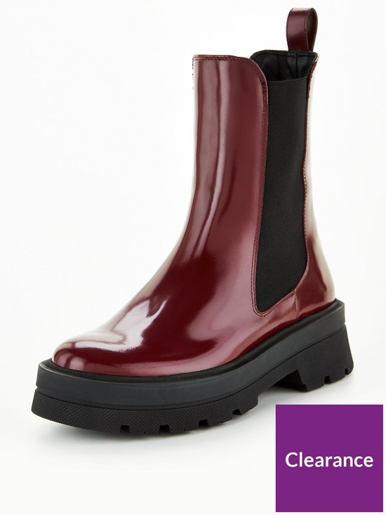 front image of boss-chunky-leather-chelsea-boot-burgundy