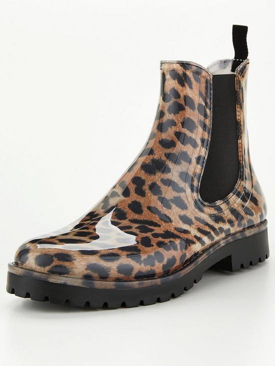 front image of hugo-tabita-leopard-print-rain-boot-beige