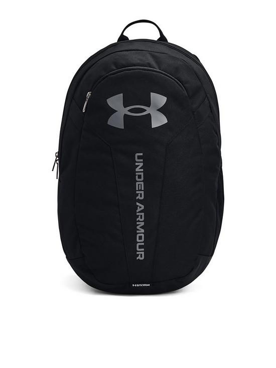 front image of under-armour-training-hustle-lite-backpack-black