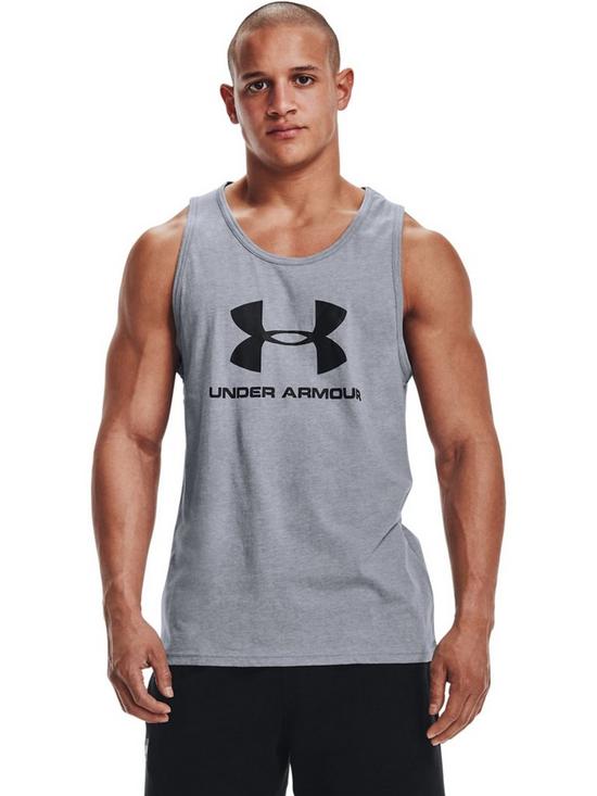 front image of under-armour-training-sportstyle-logo-tank-top-grey