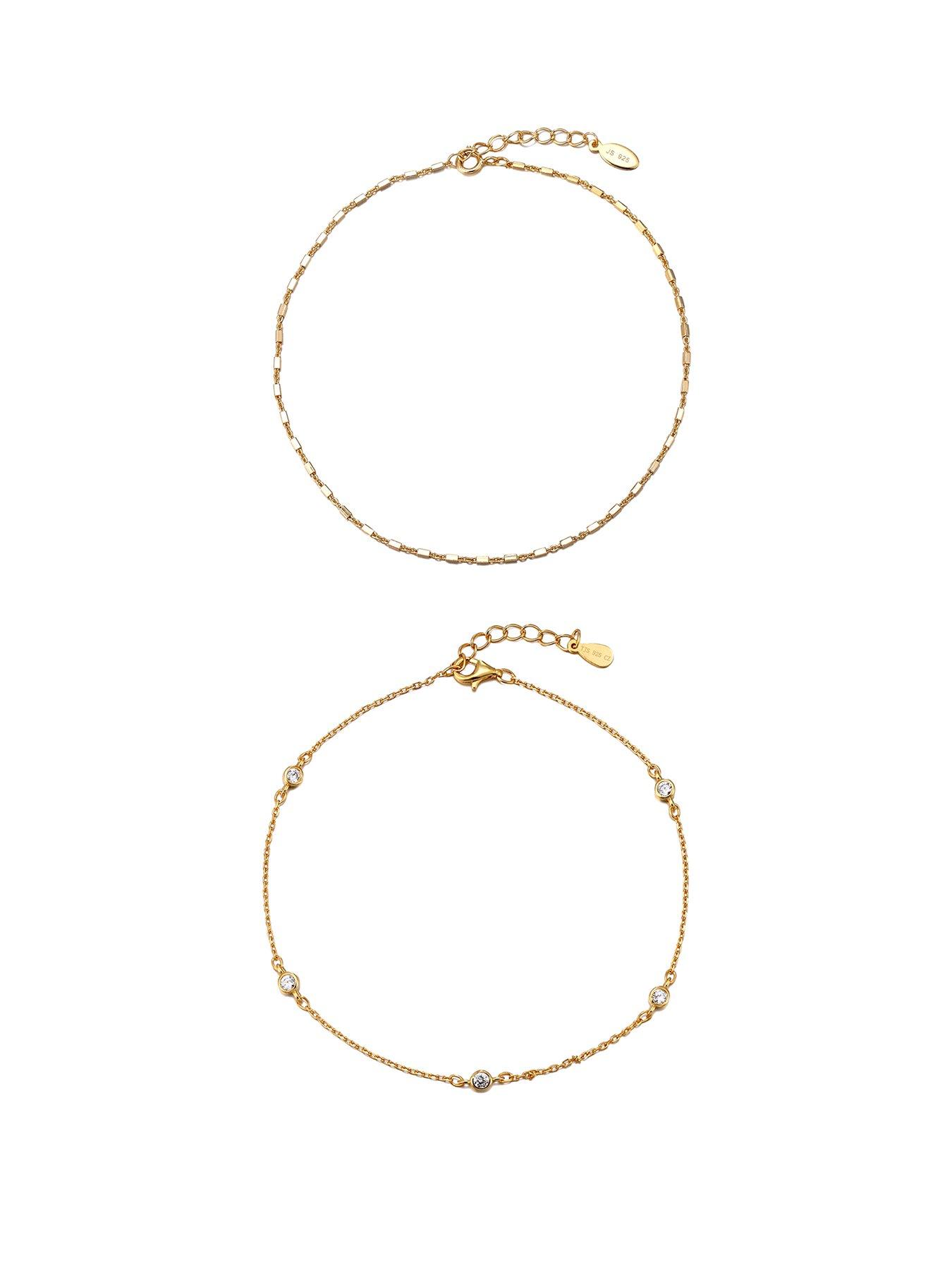 front image of the-love-silver-collection-set-of-2nbspgold-plated-sterling-silver-anklets
