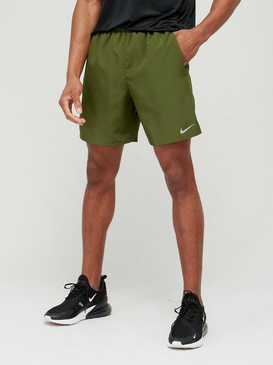 front image of nike-run-dry-fit-challenger-7-shorts-green