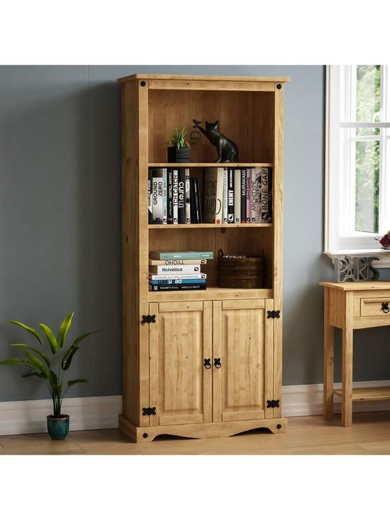 front image of vida-designs-corona-solid-pine-2-door-bookcase