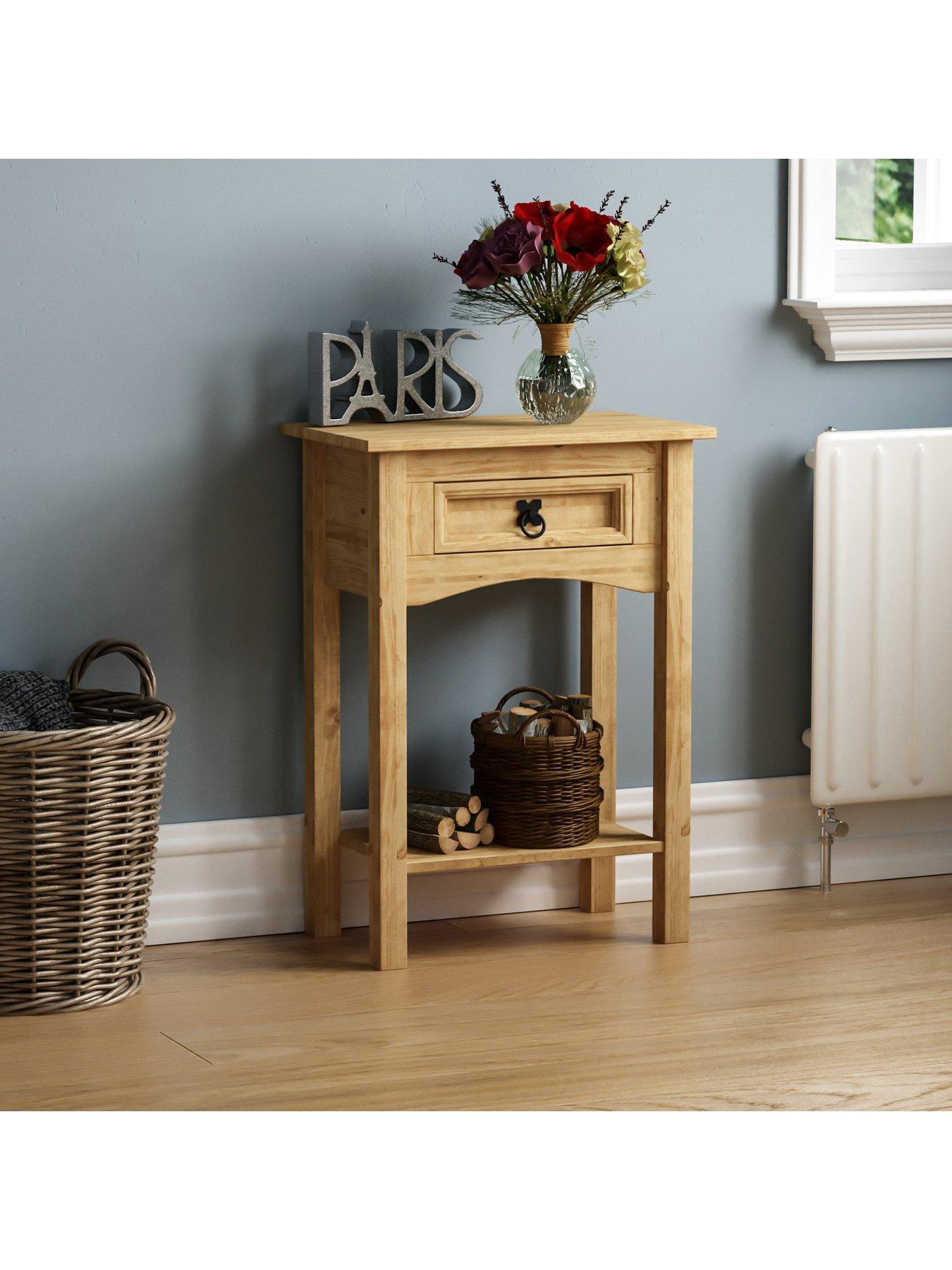 front image of vida-designs-corona-solid-pine-1-drawer-console-table