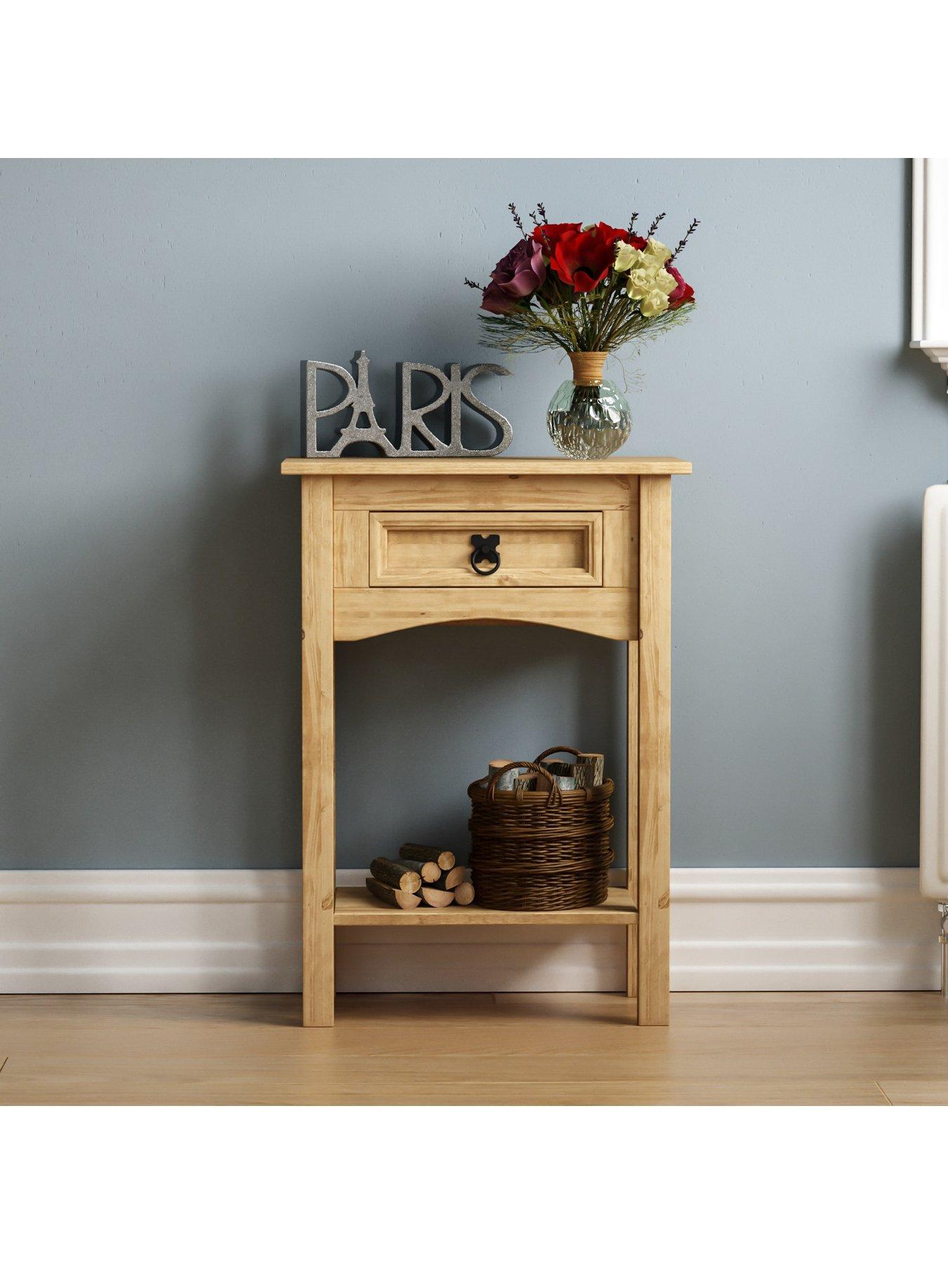  image of vida-designs-corona-solid-pine-1-drawer-console-table