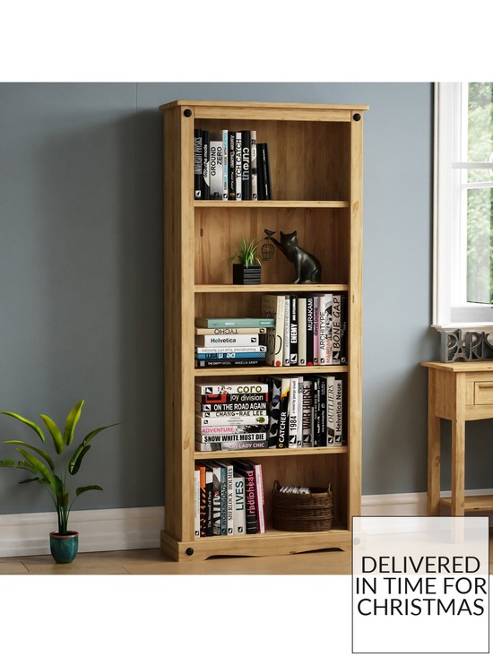 front image of vida-designs-corona-solid-pine-large-bookcase