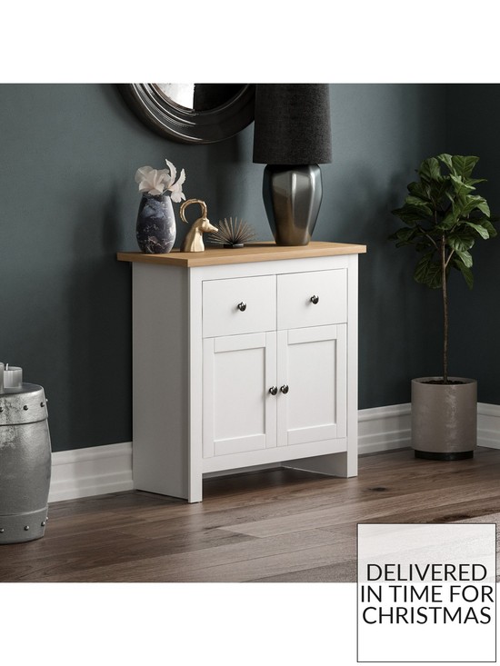front image of vida-designs-arlington-2-drawer-2-door-compact-sideboard-white