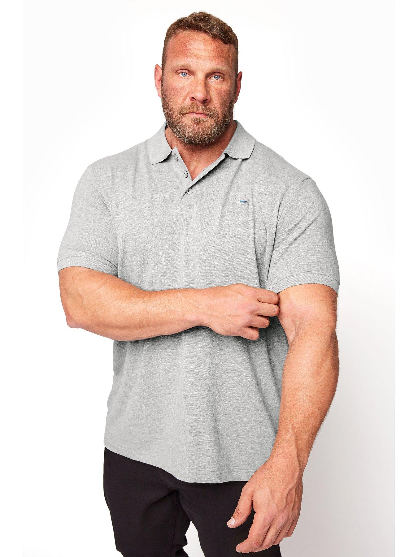  image of badrhino-essential-short-sleeve-plain-polo-shirt-marl-grey