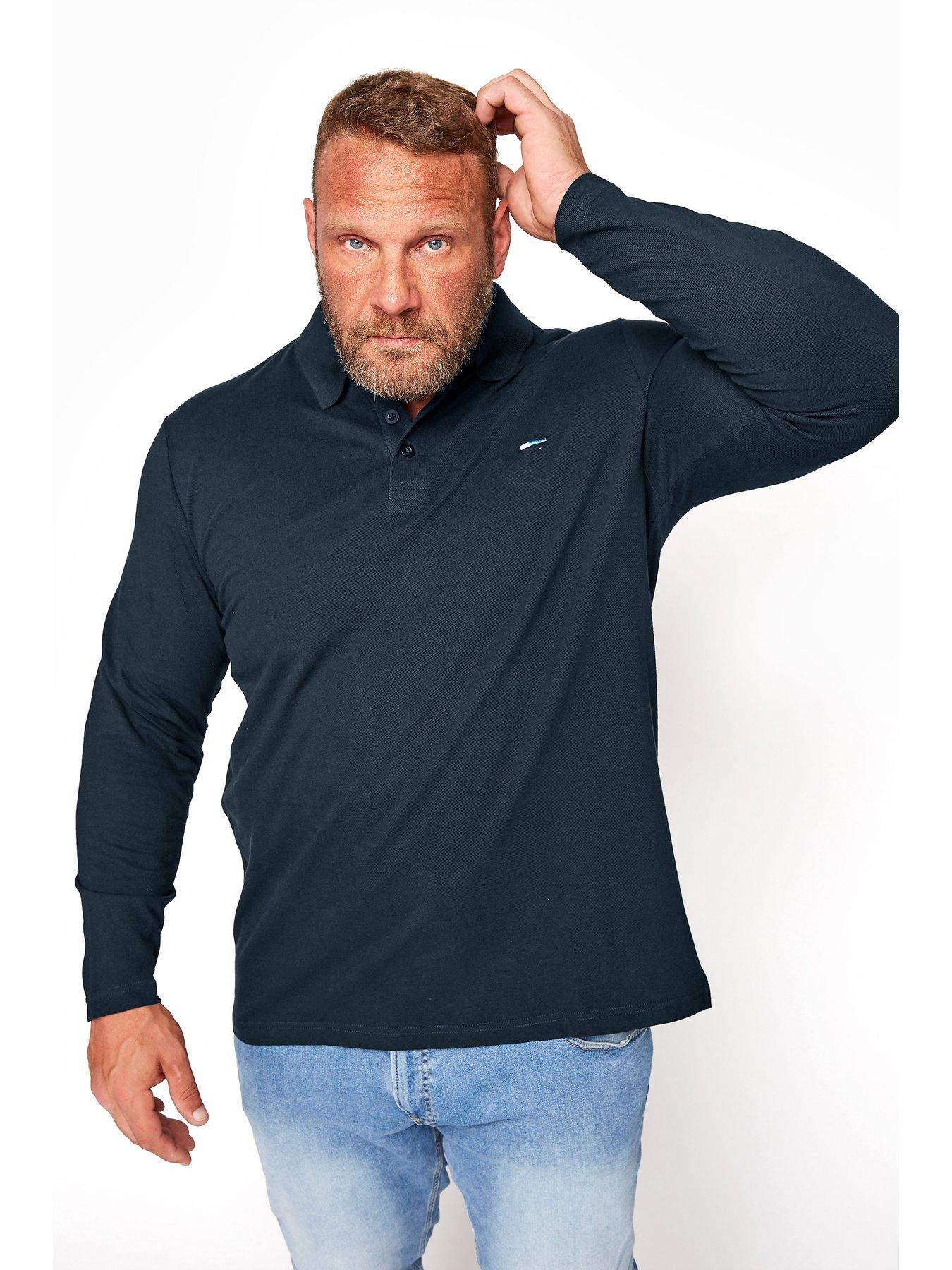 undefined Essential Plain Long Sleeve Polo Shirt - Navy