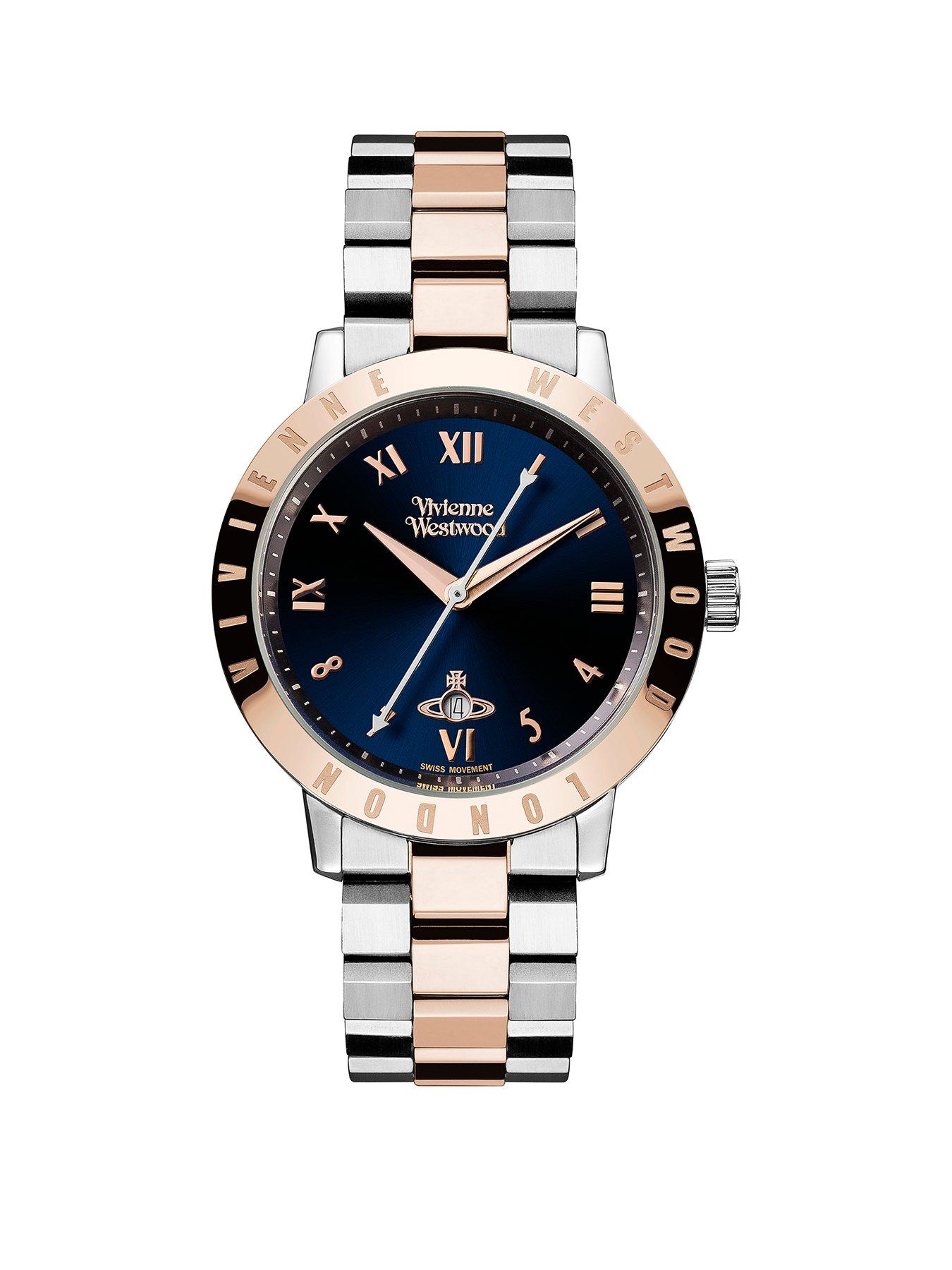 Bloomsbury Ladies Quartz Watch with Navy Blue Dial, Gold Case and 2 Tone  Silver/Gold Bracelet