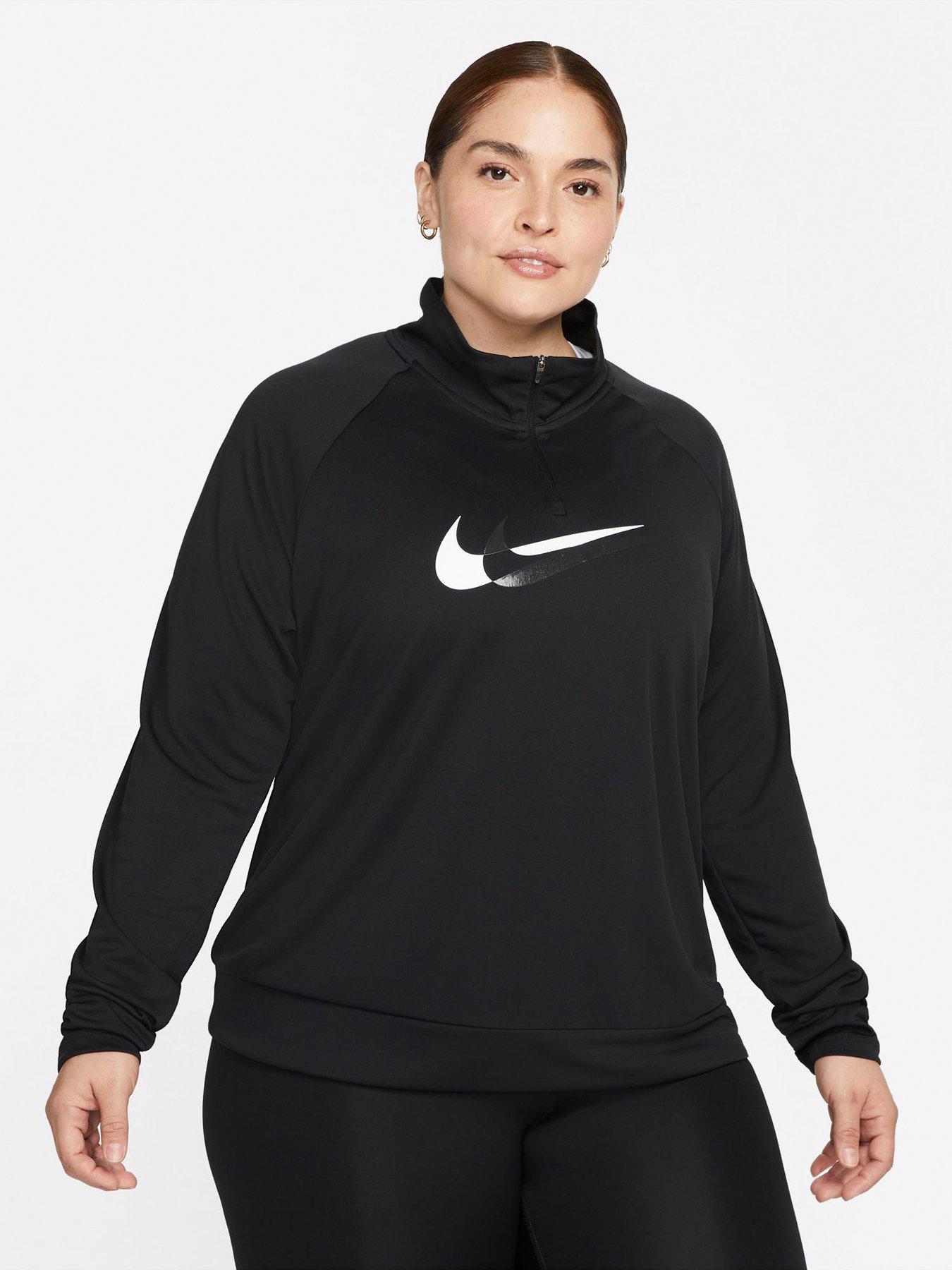 nike running swoosh half zip top in black