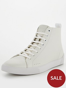 hugo-zero-red-patch-logo-high-top-trainers-white