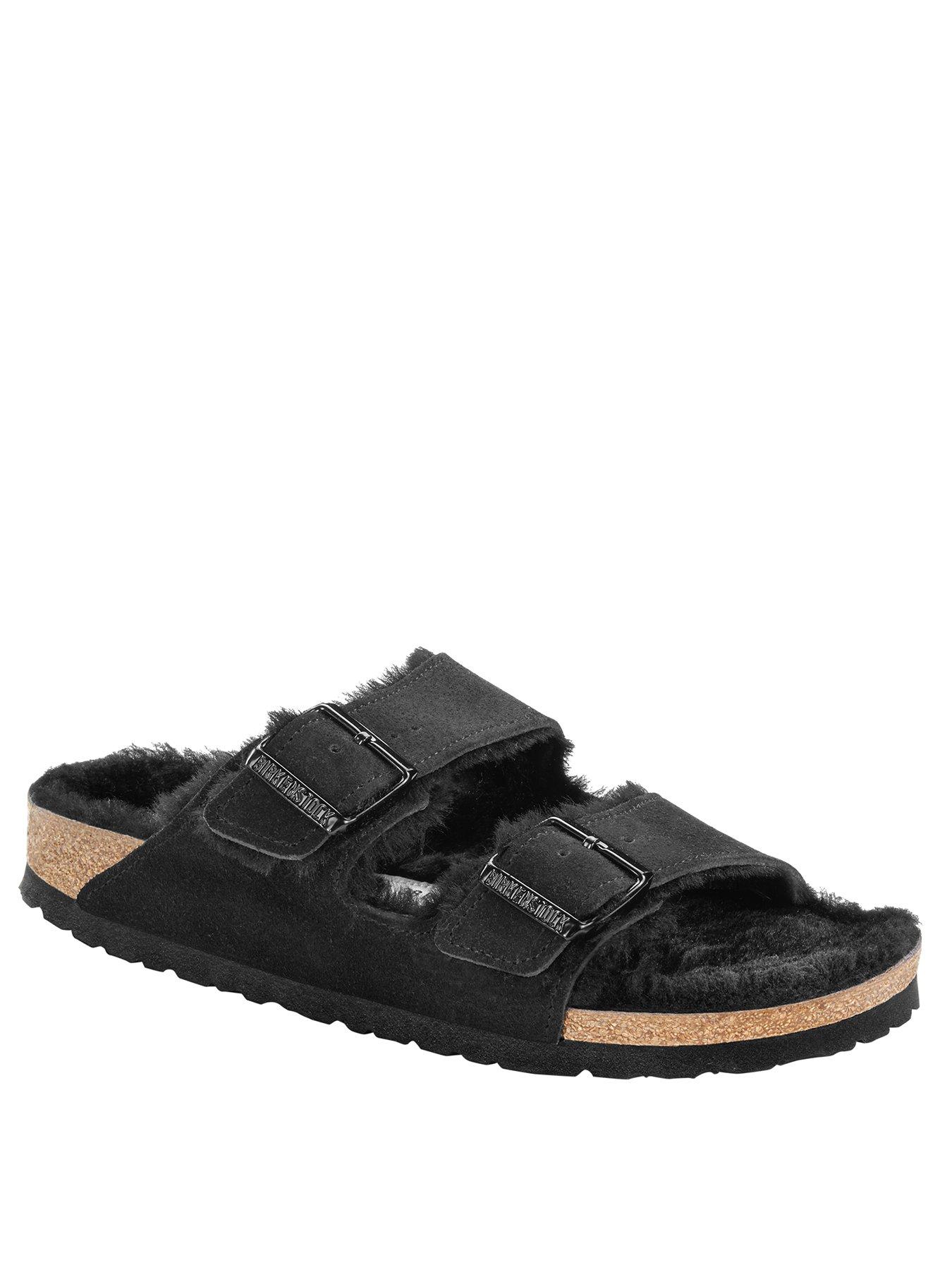 fluffy birkenstocks black