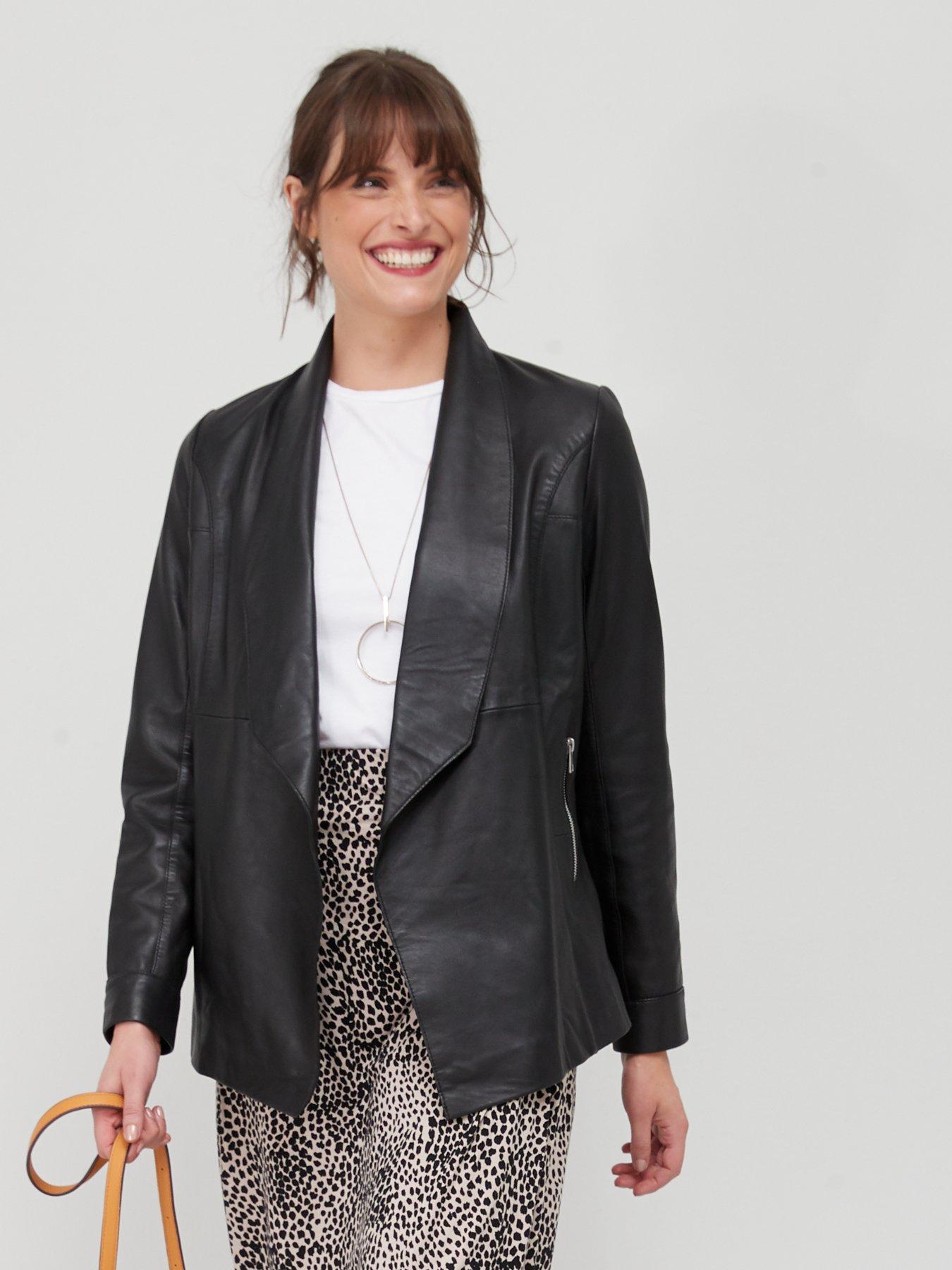 Black leather waterfall shop jacket