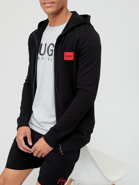 front image of hugo-daple-red-patch-logo-zip-through-hoodie-blacknbsp