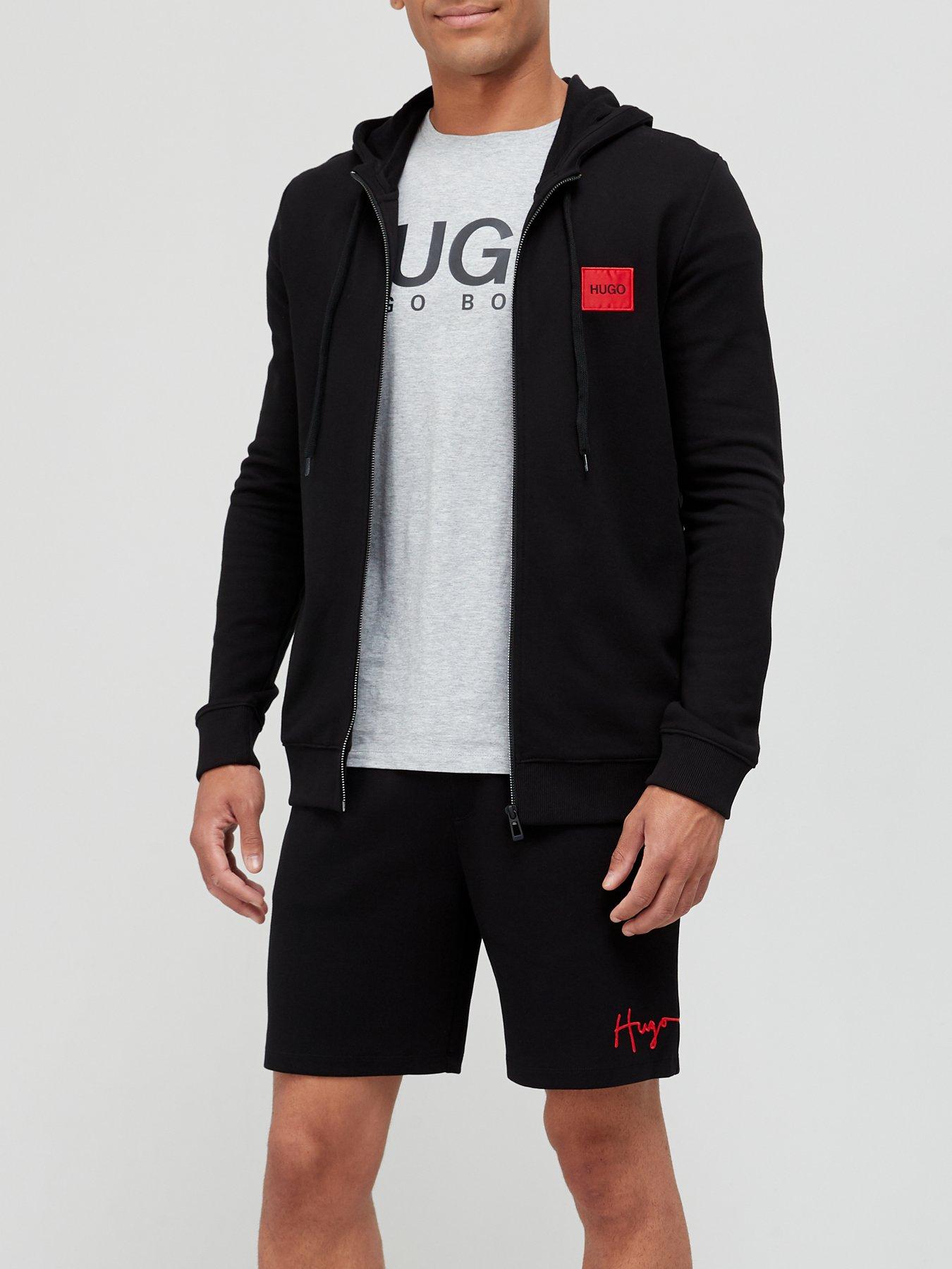 Image 4 of 4 of HUGO Daple Red Patch Logo Zip Through&nbsp;Hoodie - Black