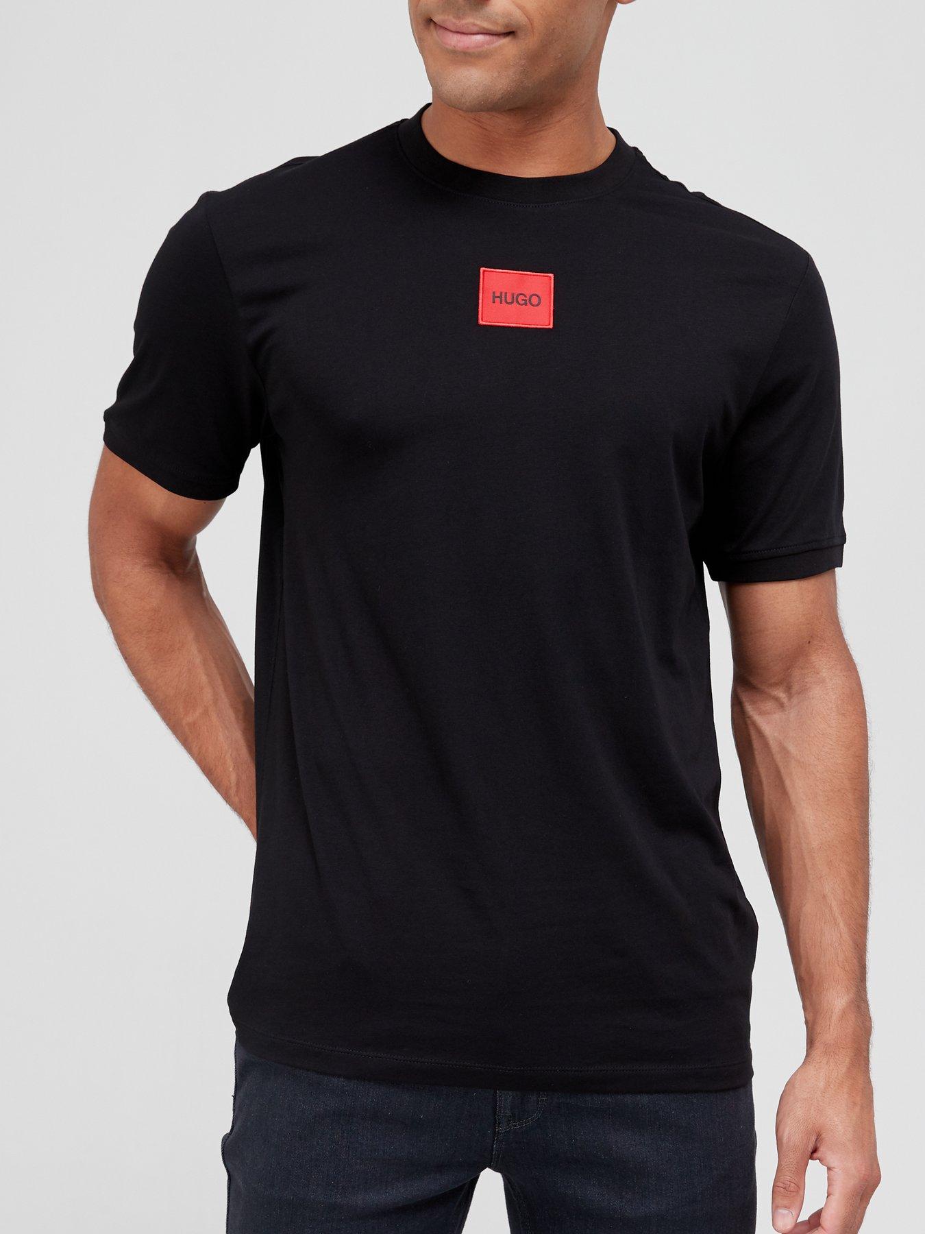HUGO Diragolino Red Patch Logo T-Shirt - Black