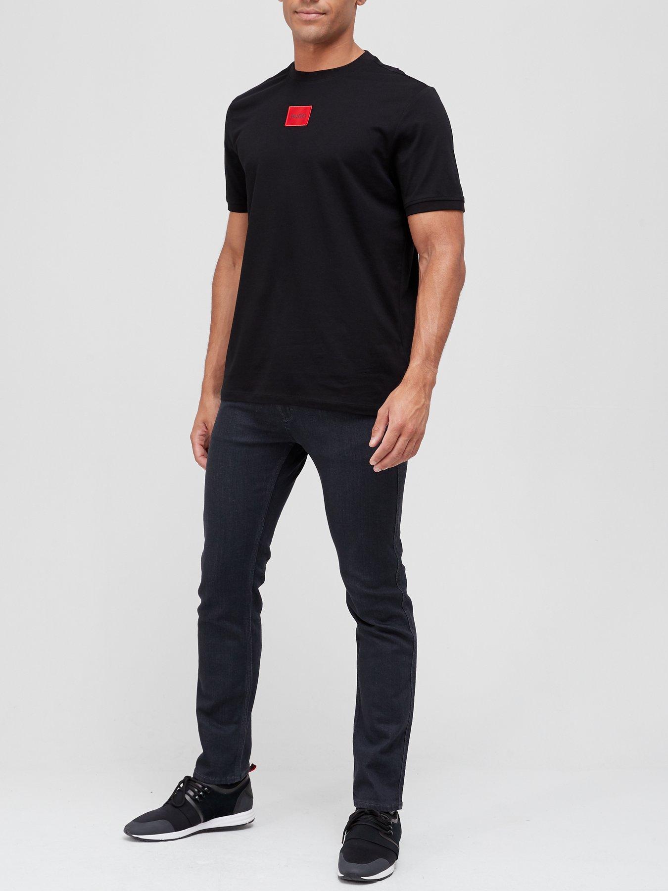 Image 3 of 4 of HUGO Mens Diragolino Red Patch Logo Crew Neck T-Shirt - Black