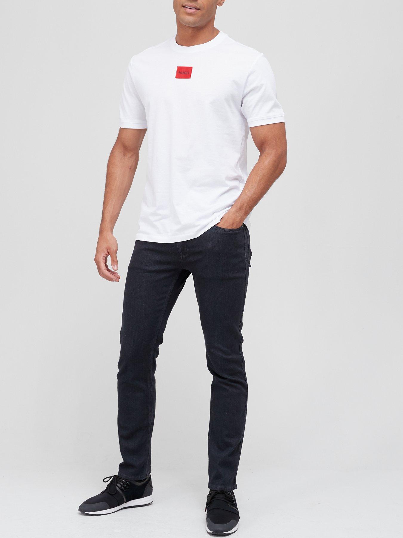 Image 3 of 4 of HUGO Mens Diragolino Red Patch Logo Crew Neck T-Shirt - White