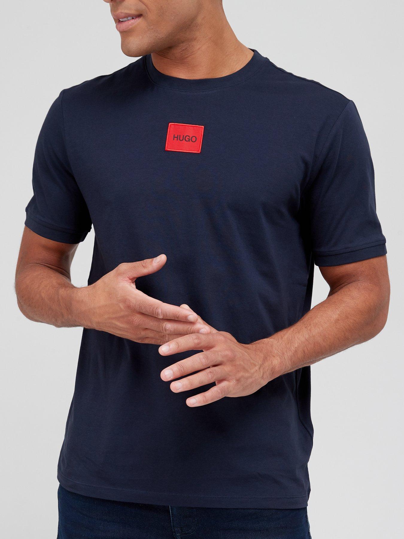 Image 1 of 4 of HUGO Mens Diragolino Red Patch Logo Crew Neck T-Shirt - Dark Blue