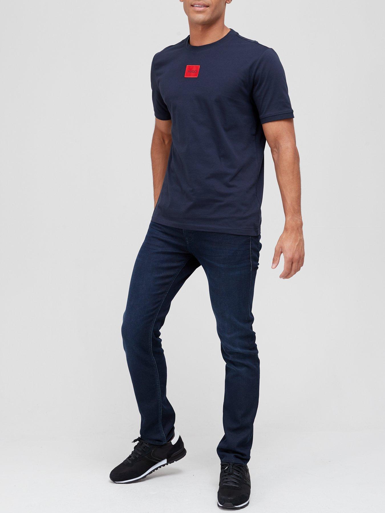 Image 3 of 4 of HUGO Mens Diragolino Red Patch Logo Crew Neck T-Shirt - Dark Blue