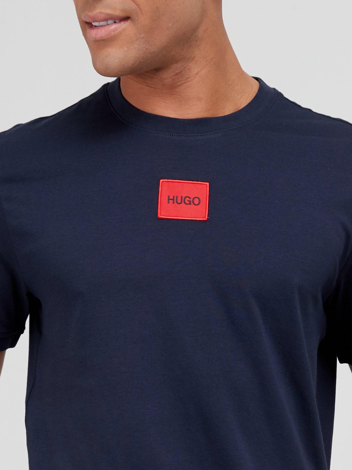 Image 4 of 4 of HUGO Mens Diragolino Red Patch Logo Crew Neck T-Shirt - Dark Blue