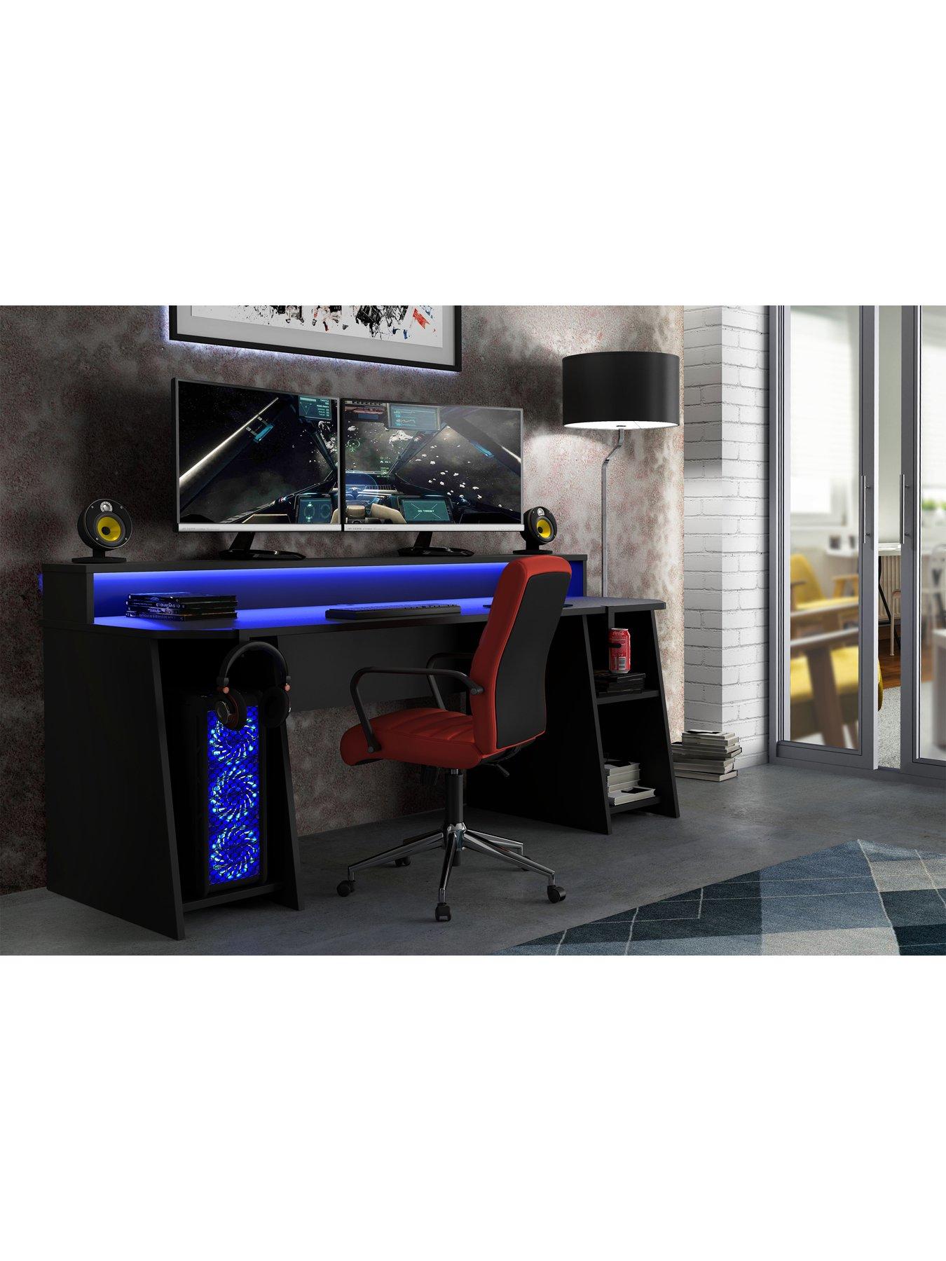 X rocker jaguar esports gaming discount desk blue led edge lighting