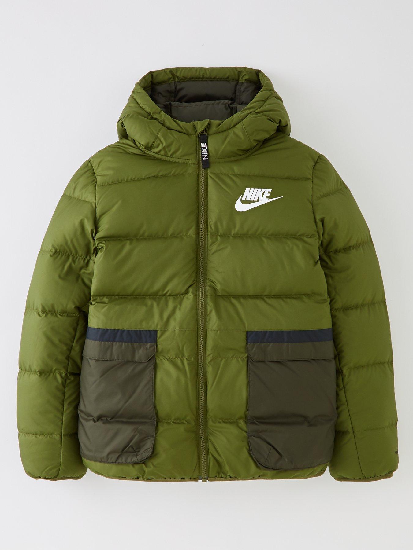puerta Evaluación Gama de Nike Unisex NSW Therma-FIT Downfall Jacket - Green/White | littlewoods.com