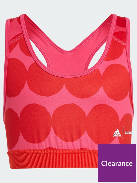 front image of adidas-junior-girls-marimekko-believe-this-aeroready-trainingnbspbra-pinkred