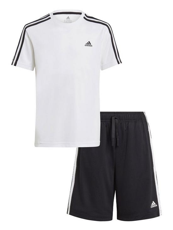front image of adidas-junior-boys-3-stripes-t-shirt-set-whiteblack