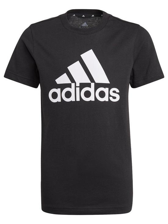 front image of adidas-sportswear-unisex-junior-essentials-big-logo-tee-blackwhite