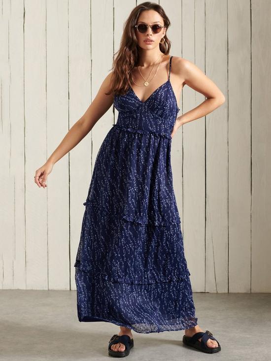 front image of superdry-margaux-maxi-dress-blue-cascading-daisy