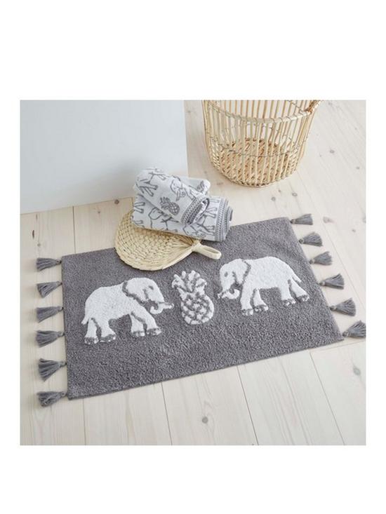 front image of pineapple-elephant-embroiderednbsp100-cotton-bath-mat-in-grey