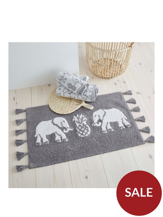 front image of pineapple-elephant-embroiderednbsp100-cotton-bath-mat-in-grey