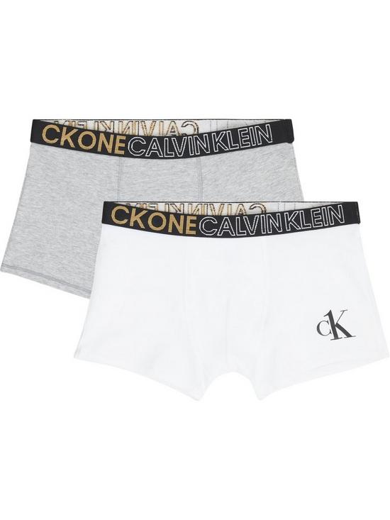 front image of calvin-klein-boys-ck-one-2-pack-trunks-greywhite