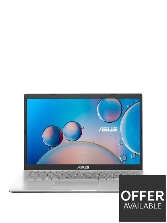 front image of asus-x415ea-eb196ts-laptop-14in-fhdnbspintel-core-i3-1115g4-4gb-ramnbsp128gb-ssd-microsoft-personal-includednbsp--silver