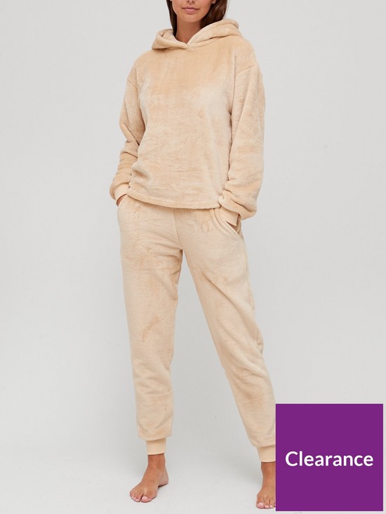 front image of v-by-very-teddy-fleecenbsphoodienbspand-jogger-lounge-set-beige