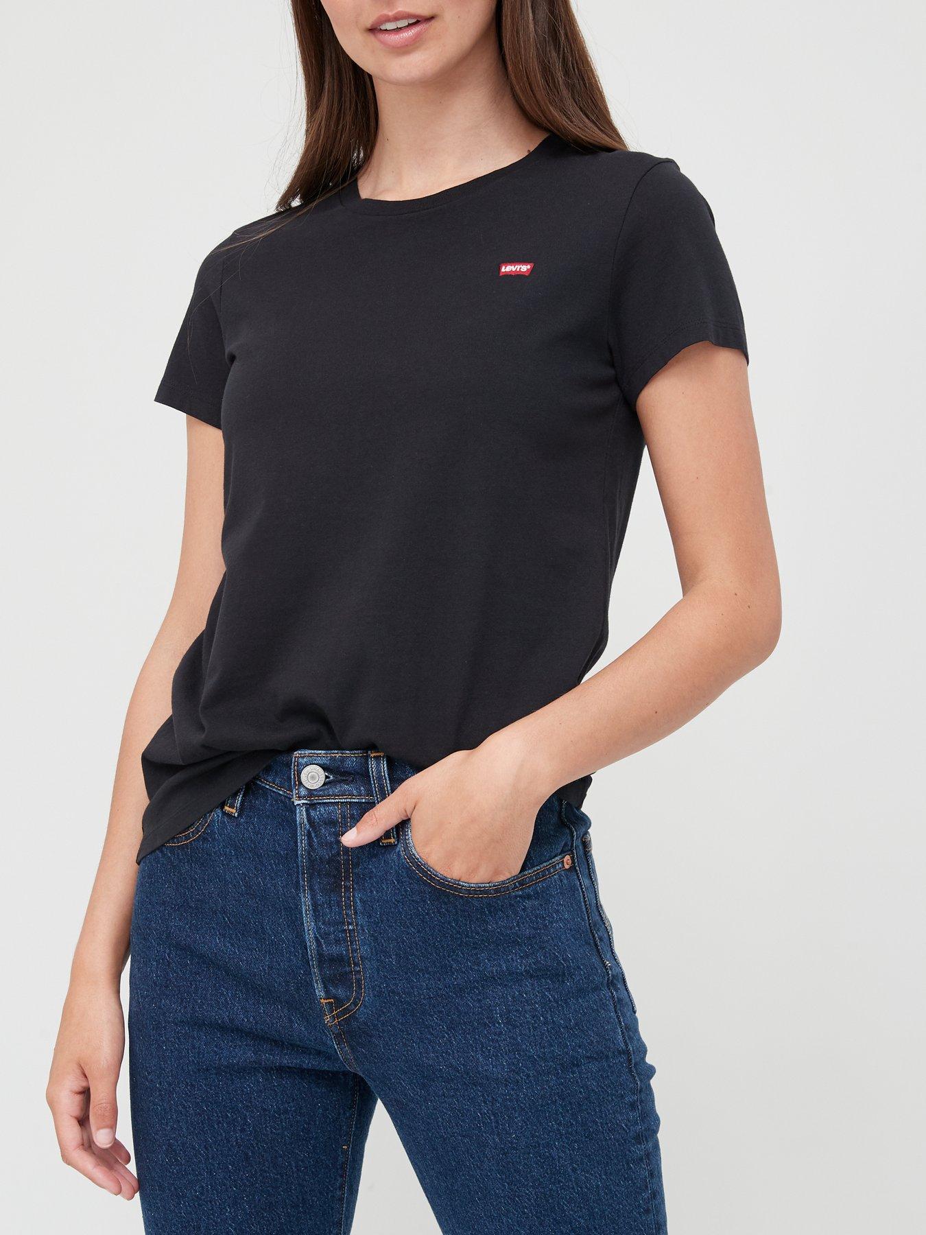 Image 1 of 4 of Levi's Womens Crew Neck Short Sleeve Regular Fit Perfect T-Shirt - Black