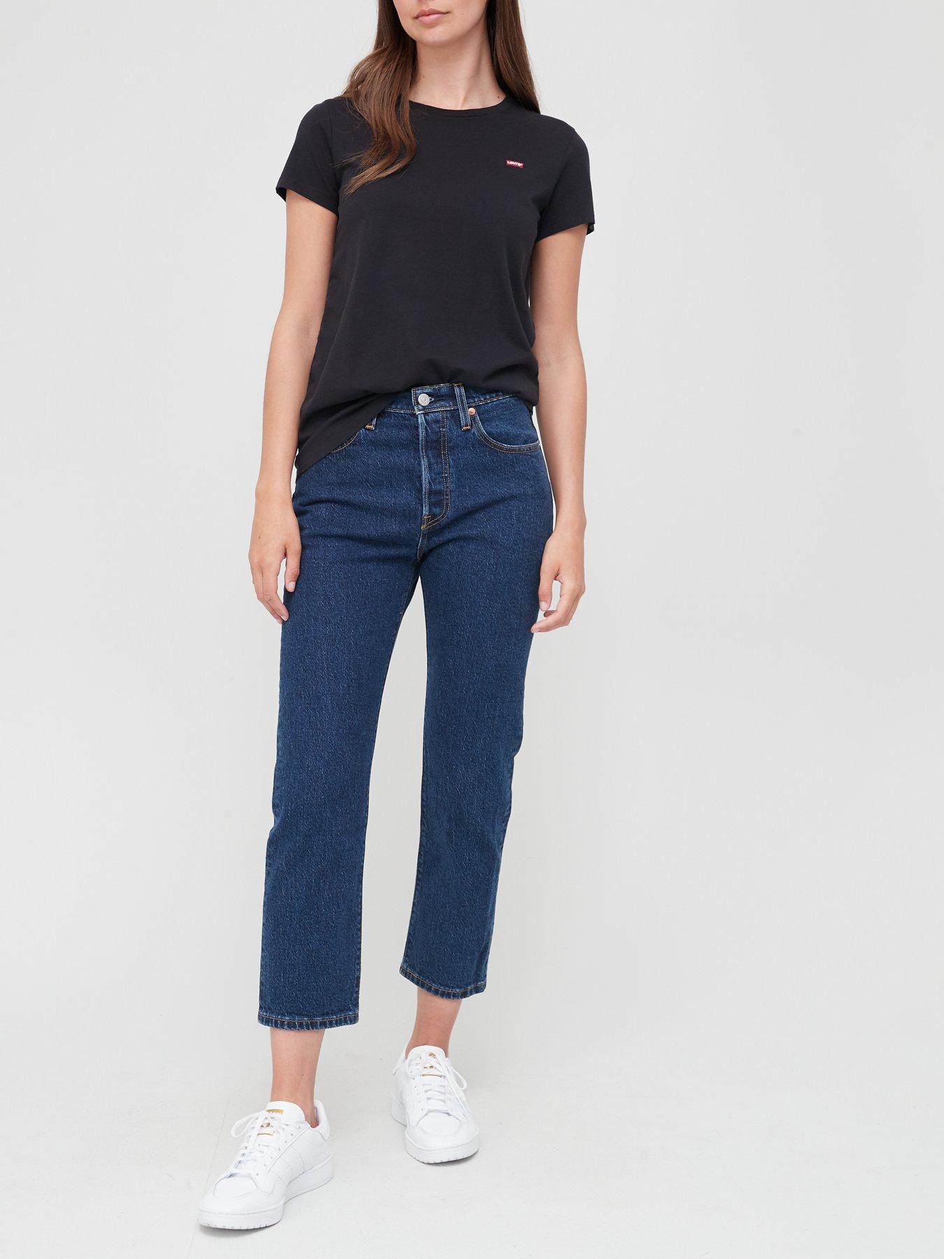 Image 3 of 4 of Levi's Womens Crew Neck Short Sleeve Regular Fit Perfect T-Shirt - Black