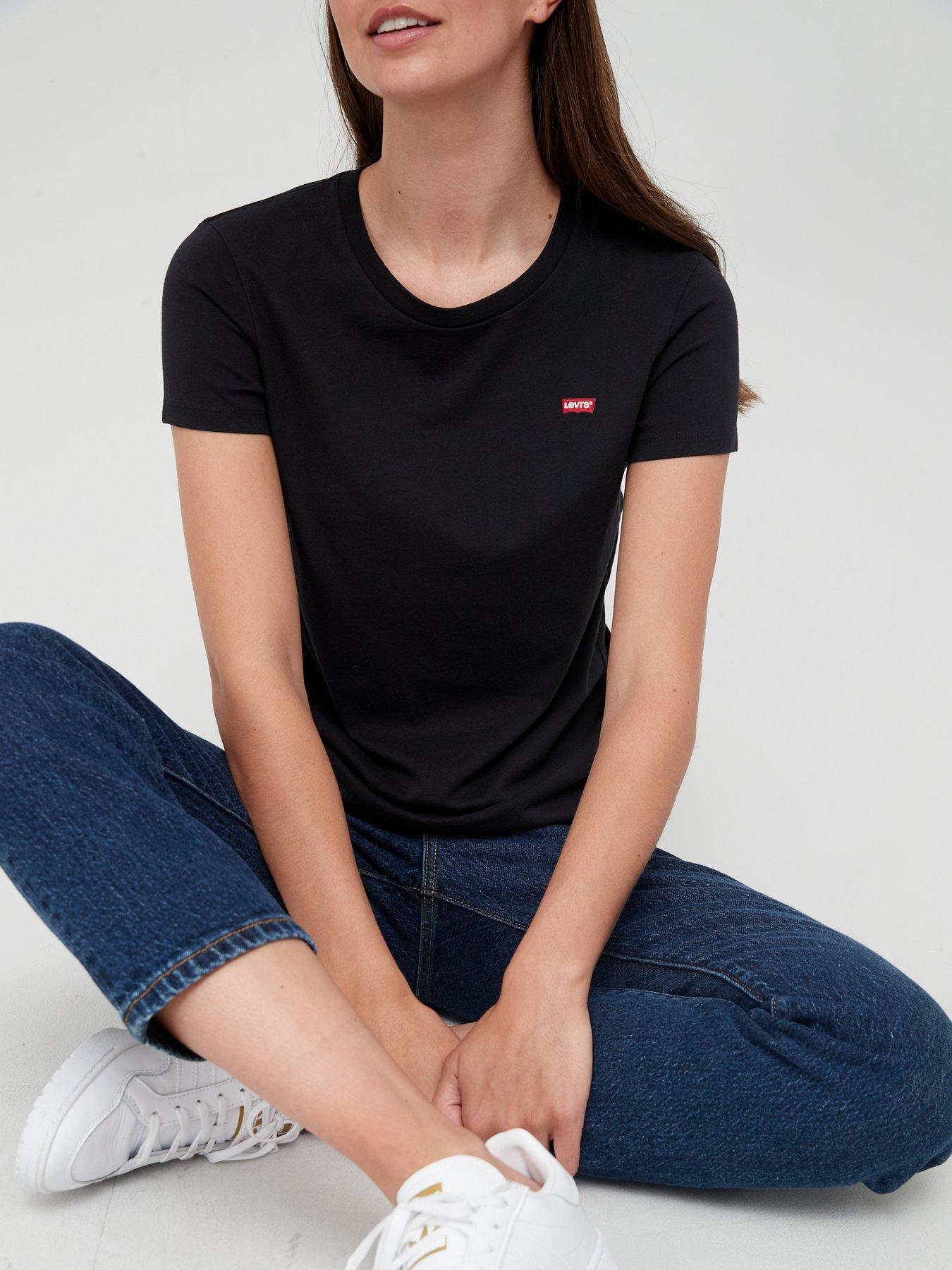 Image 4 of 4 of Levi's Womens Crew Neck Short Sleeve Regular Fit Perfect T-Shirt - Black