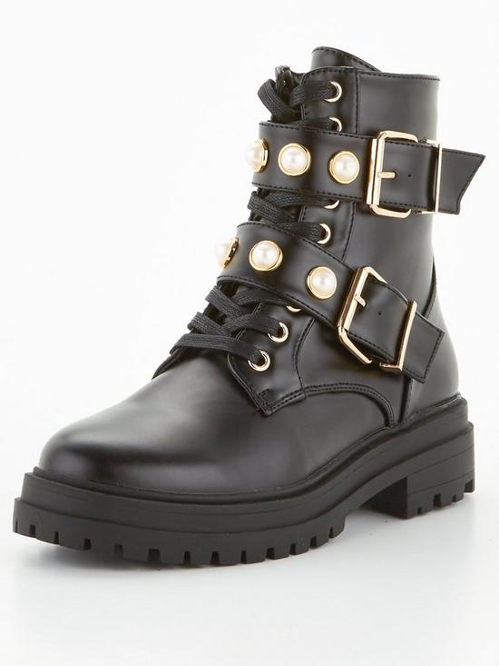 front image of v-by-very-embellished-lace-up-boot-black